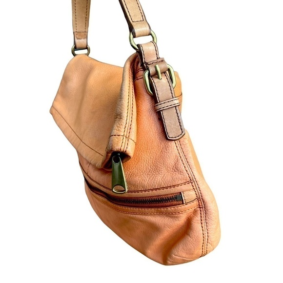 FOSSIL Explorer Fold Over Crossbody Leather Distressed Orange Bag Purse VINTAGE - Picture 4 of 15